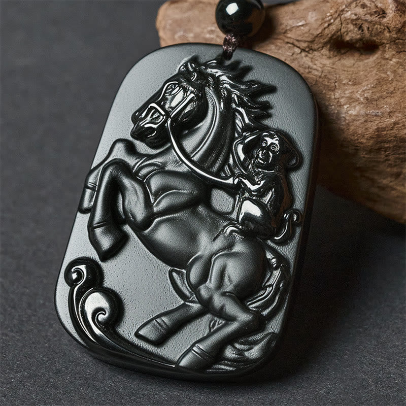 Kette Schwarzer Obsidian Pferd Affe