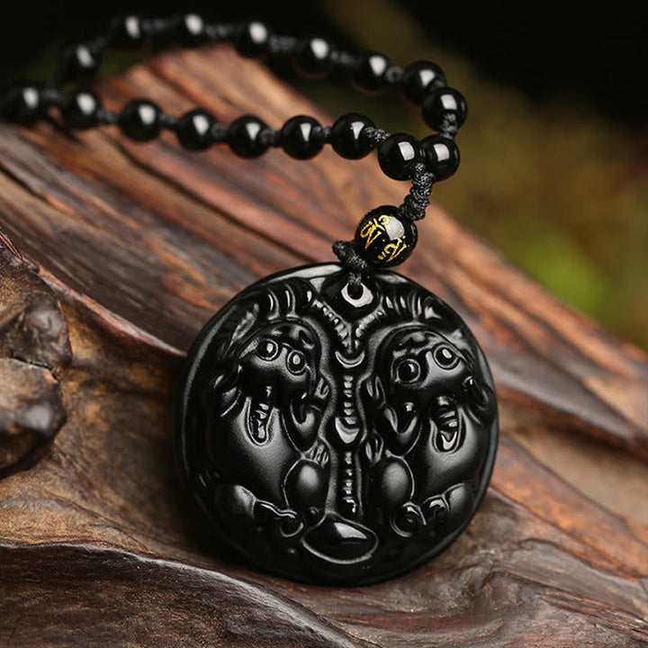 Kette Schwarzer Obsidian Pixiu Doppel