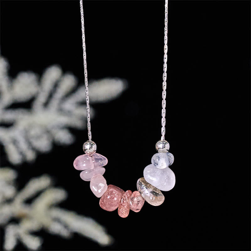 Kette Schwarzer Obsidian Rosenquarz – Stärke Strawberry Quartz