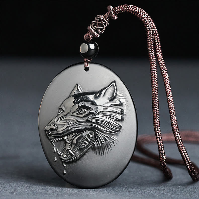 Kette Schwarzer Obsidian Wolf Natur – Stärke