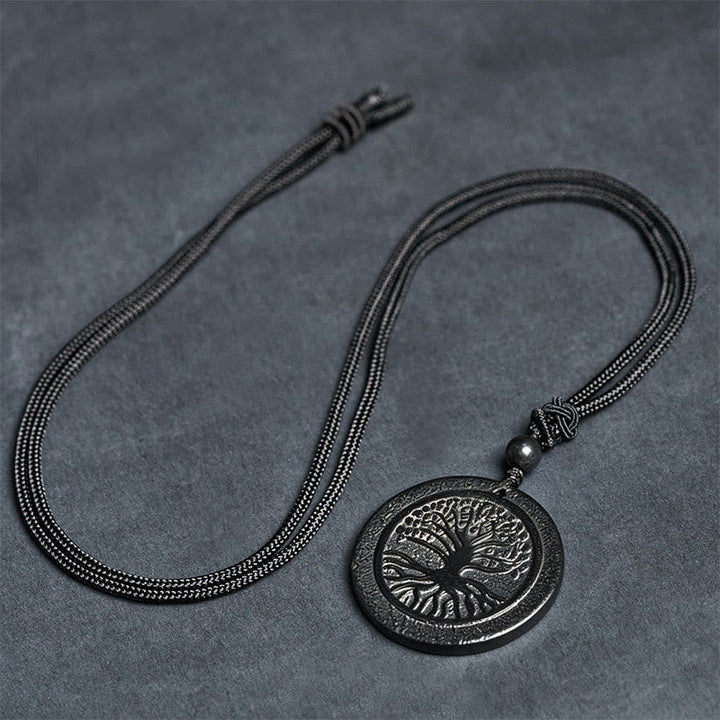 Schwarze Lebensbaum Kette mit Shungit Anhänger Schutz Symbol