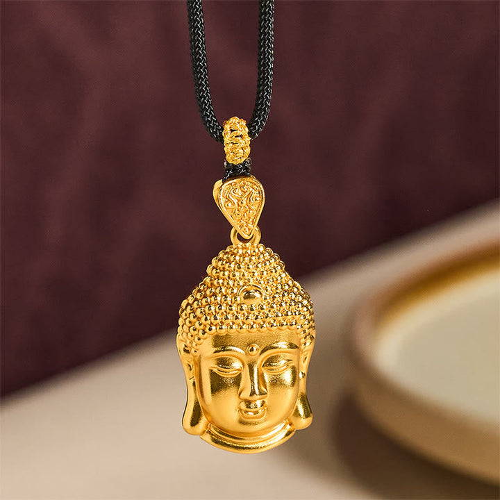 Kette Vergoldetes Messing Buddha Kopf Anhänger schwarz elegant gestaltet