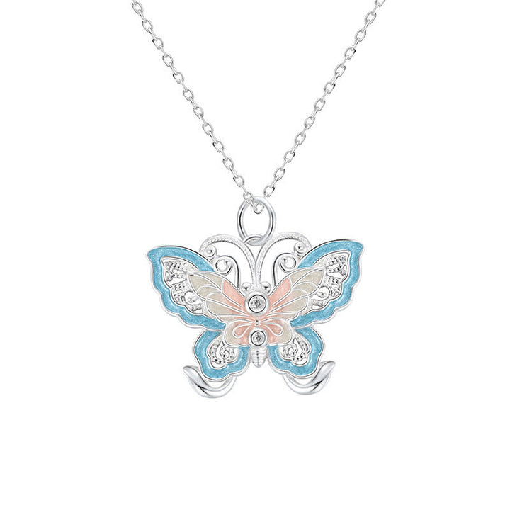 Blauer Schmetterling Kette Sterlingsilber Emaille Anhänger Halskette