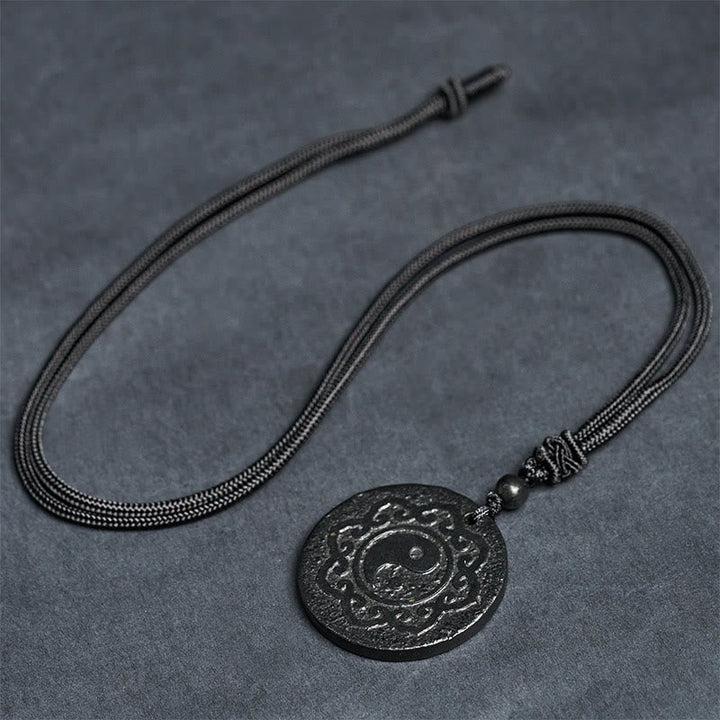 Yin Yang Kette Shungit Anhänger Tai Chi Symbol schwarzer Naturstein Stärke