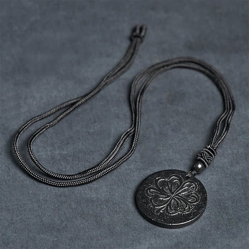 Schwarze Kleeblatt Kette Shungit Anhänger Naturstein Schutz Schmuck
