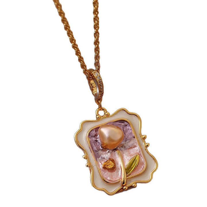 Elegante Kette Perle Kupfer Blume Anhänger Amethyst Heilung