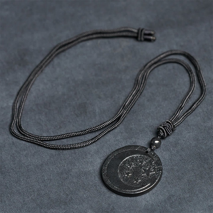Schwarze Kette Shungit mit rundem Anhänger Schutz Naturstein
