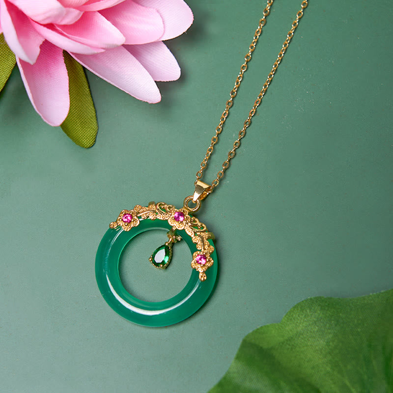 Grüne Chalzedon Kette mit Buddha Schnalle Frieden Naturstein Anhänger