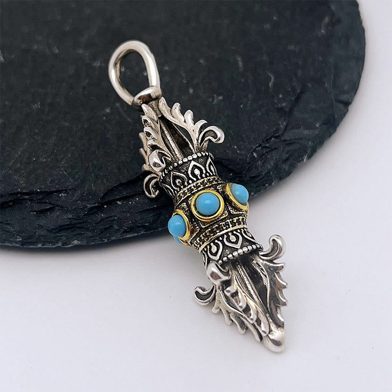 Kette Kupfer Vajra Tibet – Glück Anhänger mit blauem Stein