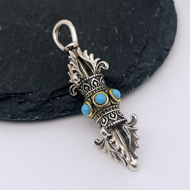 Kette Kupfer Vajra Tibet – Glück Anhänger mit blauem Stein