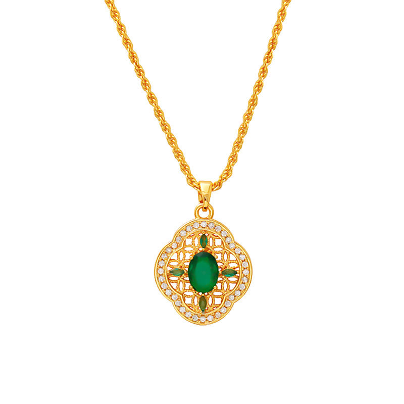 Goldene Kette Kupfer Kleeblatt grüner Stein Anhänger Liebe