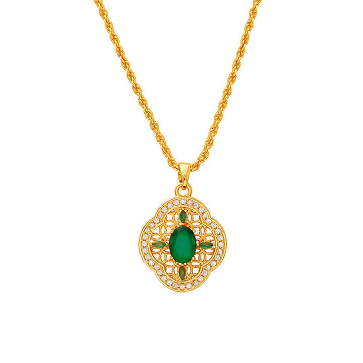 Goldene Kette Kupfer Kleeblatt grüner Stein Anhänger Liebe