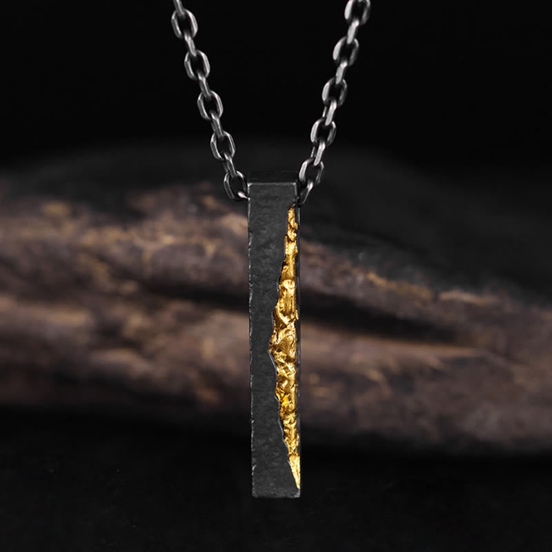 Schwarze Obsidian Kette Sterlingsilber – Weisheit mit goldenem Vein Anhänger am Kettenband