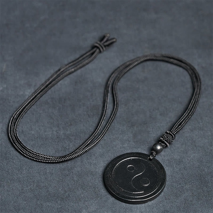 Schwarze Yin Yang Kette Shungit Naturstein Anhänger Schutz