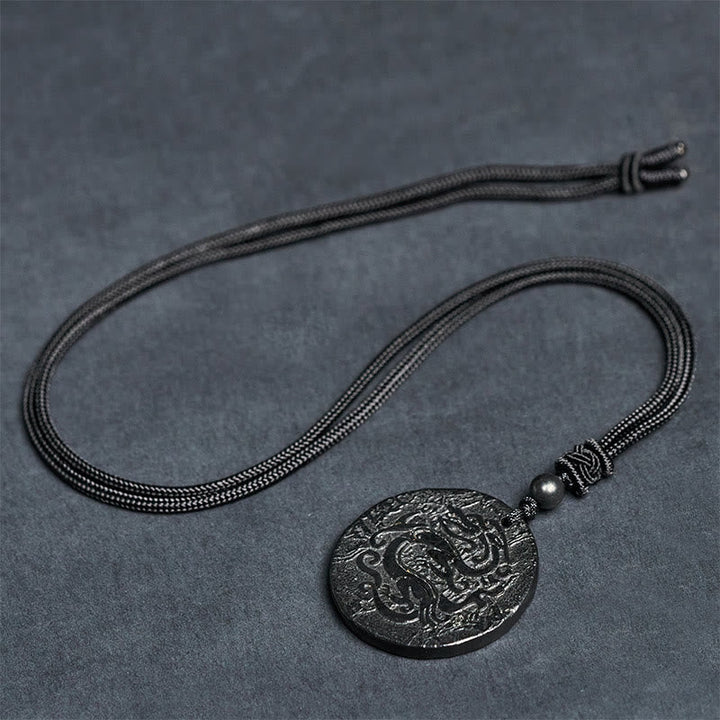 Shungit Kette mit Drachen Anhänger geschnitzt Kraft und Stärke