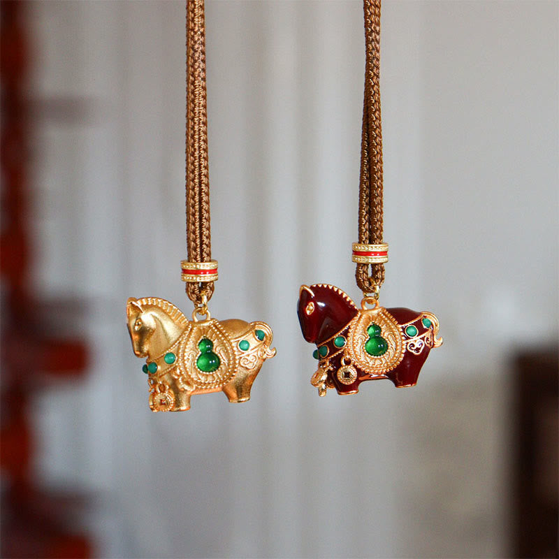 Kupfer Kette mit Buddha Elefanten Anhängern grünen Steinen elegant