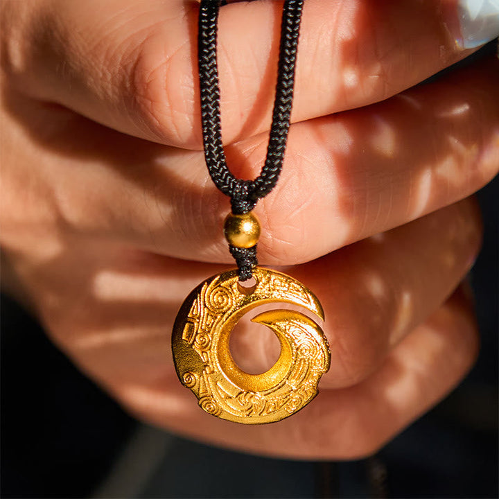 Vergoldete Mond-Kette am schwarzen Band Messing-Schnalle Frieden Symbol