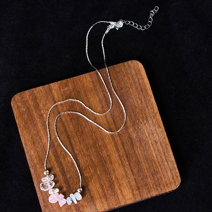Rosenquarz Kette mit schwarzer Obsidian Naturstein Anhänger Stärke