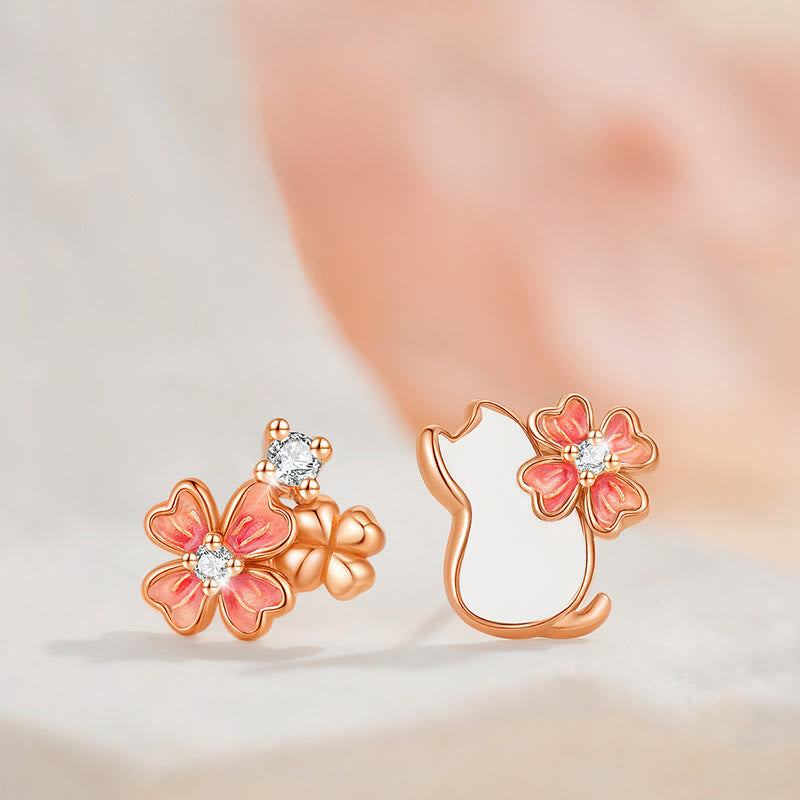 Kette Sterlingsilber Katze Blume – Segen 925 Sterling Silver Cat Errings(925 Sterling Silver Posts)