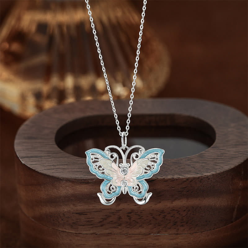 Kette Sterlingsilber Schmetterling Blau Emaille