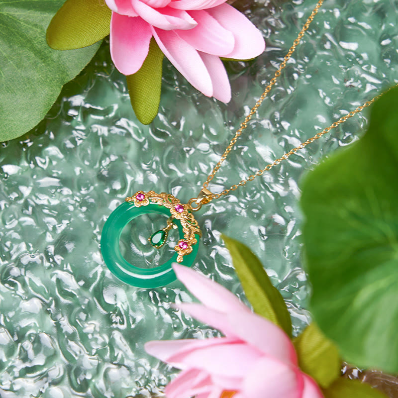 Kette Grüner Chalzedon Buddha Schnalle Frieden eleganter Anhänger