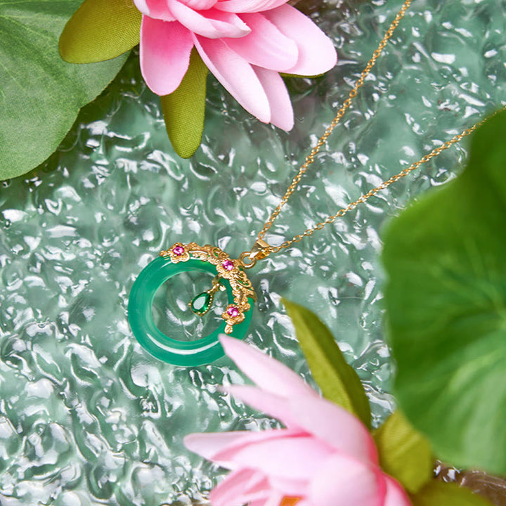 Kette Grüner Chalzedon Buddha Schnalle Frieden eleganter Anhänger