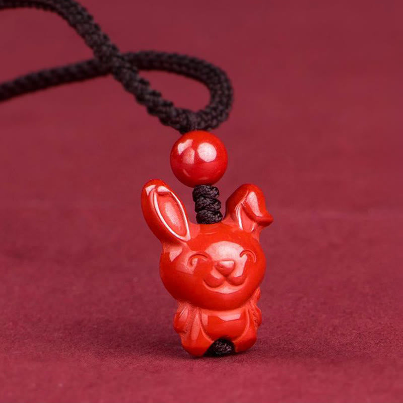 Zinnober rote Kette mit Chinesischer Zodiak Pferd Anhänger Segen Naturstein