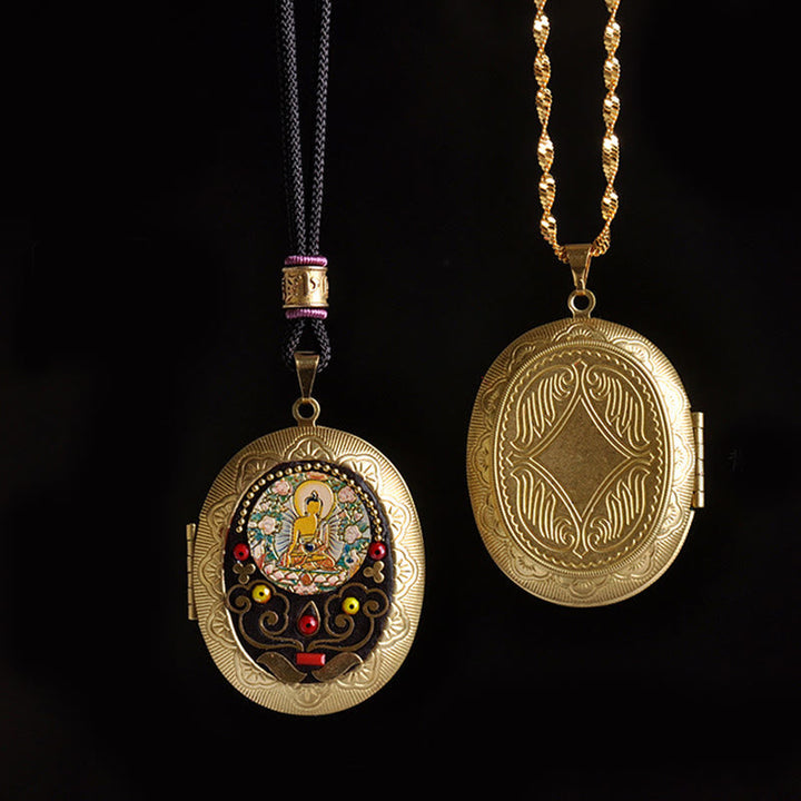Goldene Kette Kupfer Kwan Yin Locket Anhänger Buddha Wohlstand