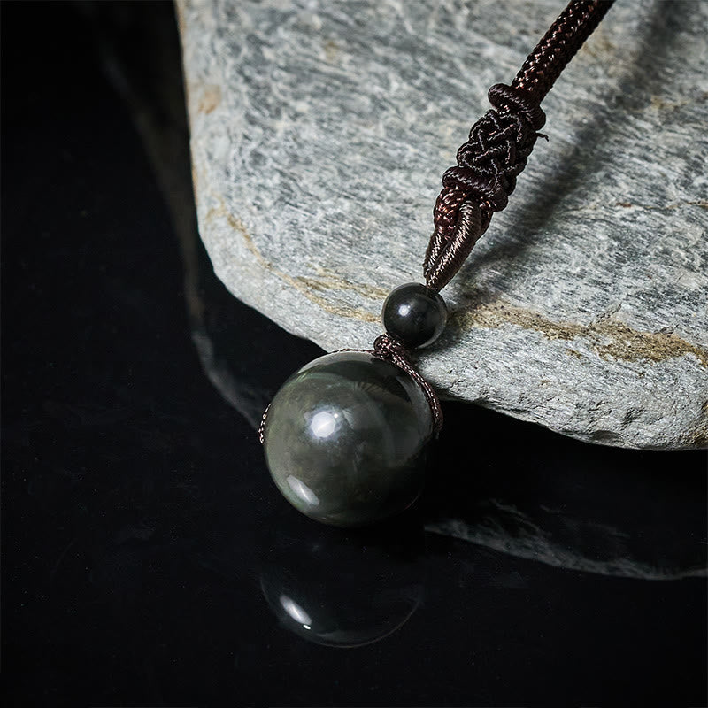 Schwarze Obsidian Tigerauge Kette mit großem Anhänger Regenbogen Naturstein
