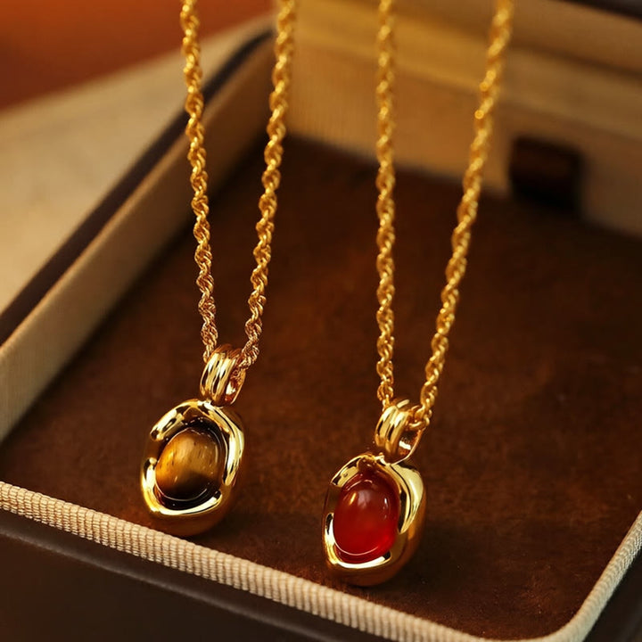 Kette Tigerauge Rote Achat Kupfer Anhänger gold Schmuckset