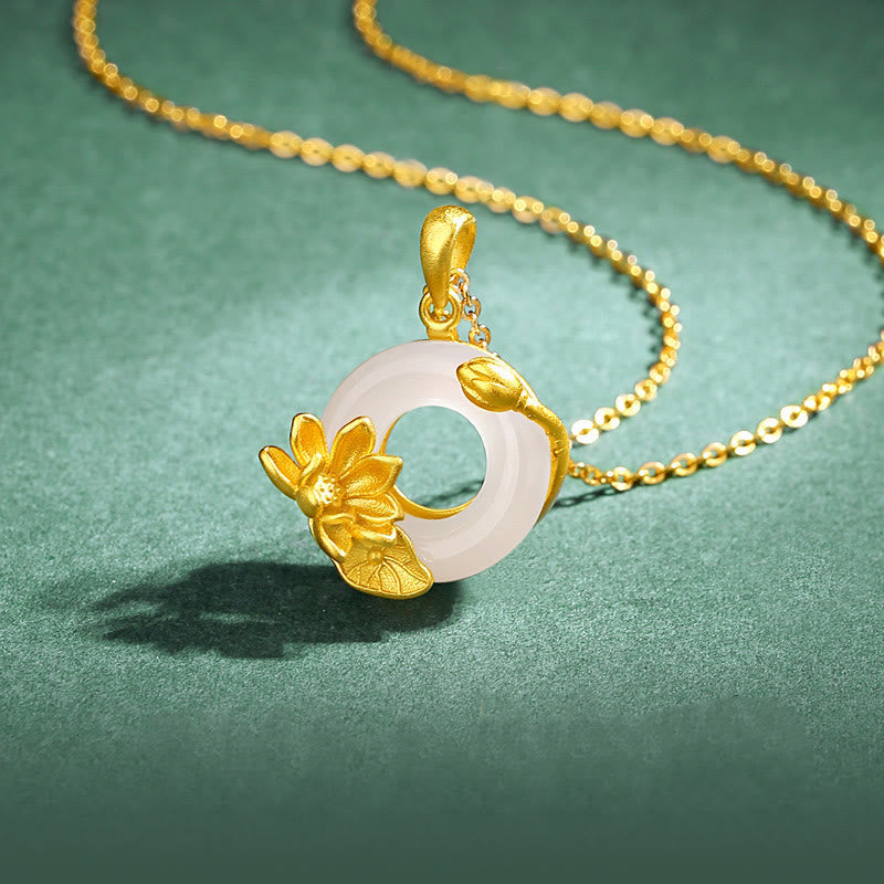 Kette Weißer Chalzedon Lotus Schnalle – Frieden