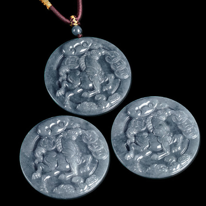 Jade Kette Pferd Glückmünze Anhänger Naturstein Wohlstand Schmuck