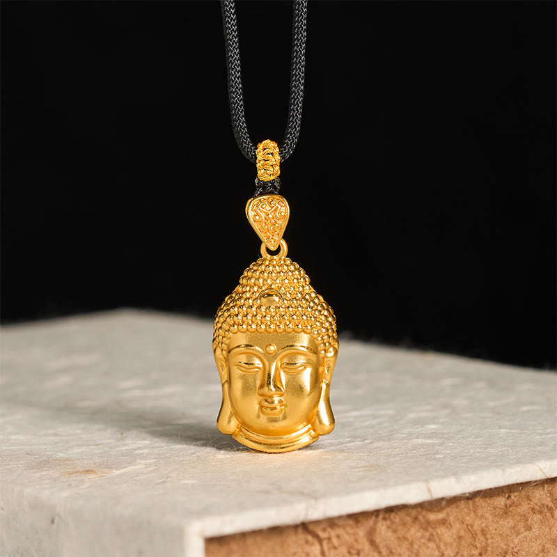 Vergoldeter Buddhakopf Anhänger Kette Messing Buddha Symbol elegant edel