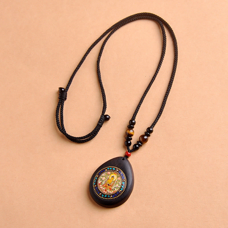 Schwarze Kette Ebenholz Tigerauge schwarzer Onyx mit Mandala