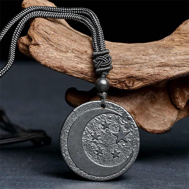 Schwarze Shungit Kette mit Mond Stern Anhänger Naturstein Schutz