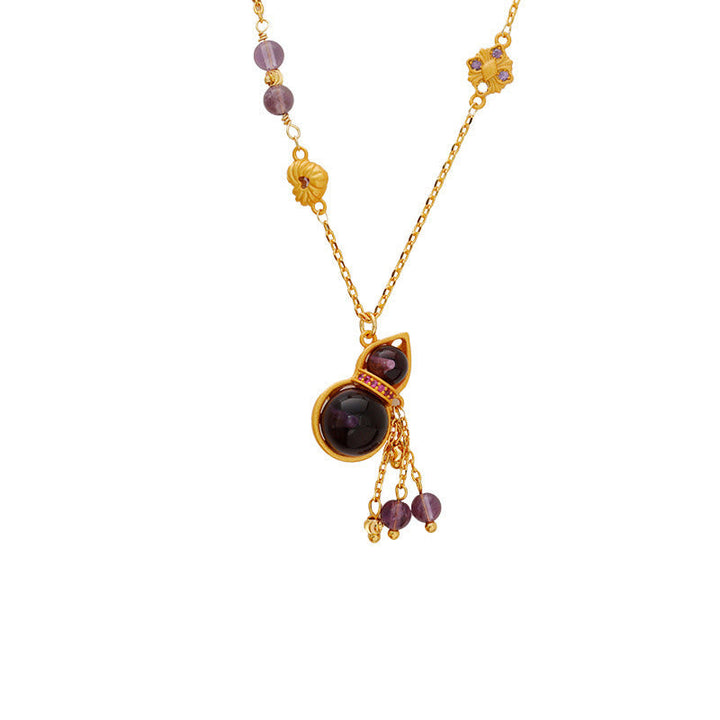 Lila Amethyst Kette goldener Kupfer Anhänger Meditation Schmuck