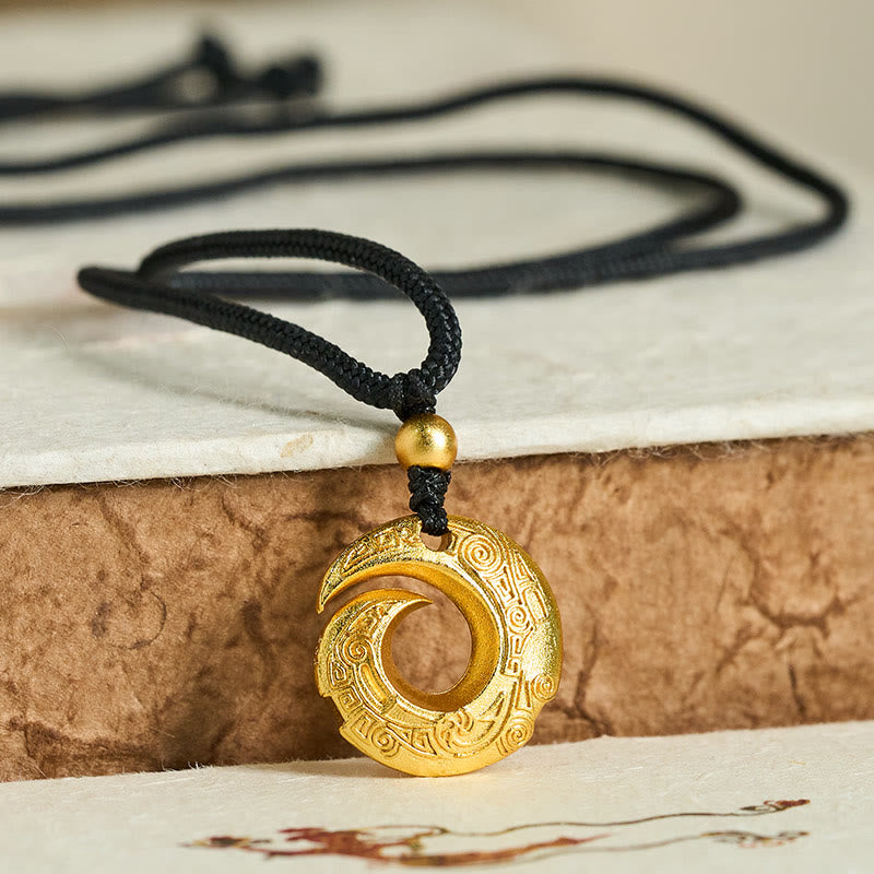 Vergoldete Spiralkette mit schwarzem Textilband goldenes Messing Anhänger