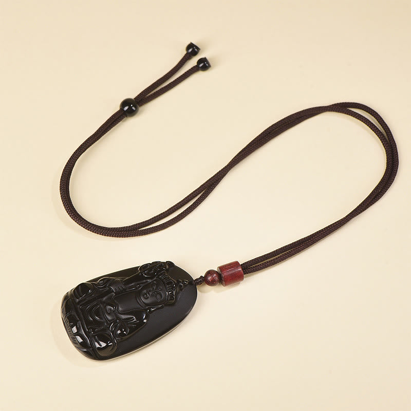 Schwarzer Obsidian Ksitigarbha Erfüllung Kette Anhänger Buddha