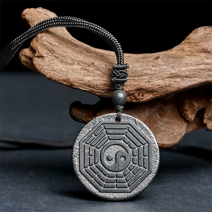 Silberne Yin-Yang Bagua Kette mit schwarzem Seil Schutzstein Anhänger