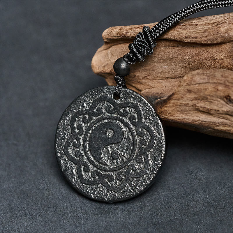 Silbergraue Yin Yang Kette Anhänger Naturstein Shungit Tai Chi Energie
