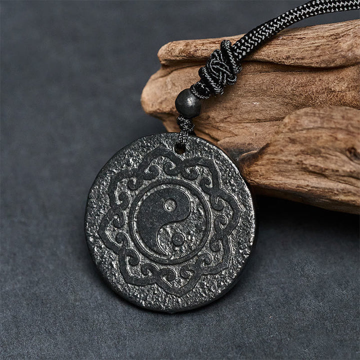 Silbergraue Yin Yang Kette Anhänger Naturstein Shungit Tai Chi Energie