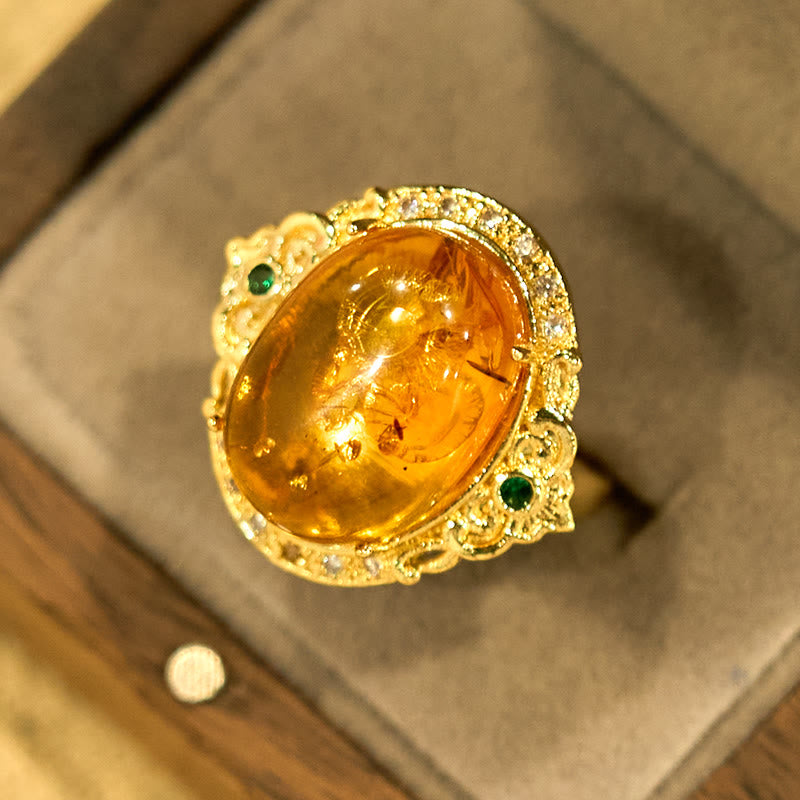 Bernstein Ring Blume Taubenmuster Klarheit Energie Fengshui Schutz elegant