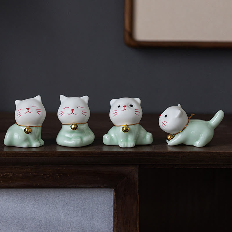 Kleine Dekofiguren Katze Keramik Feng Shui