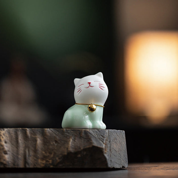 Kleine Dekofiguren Katze Keramik Glücksbringer