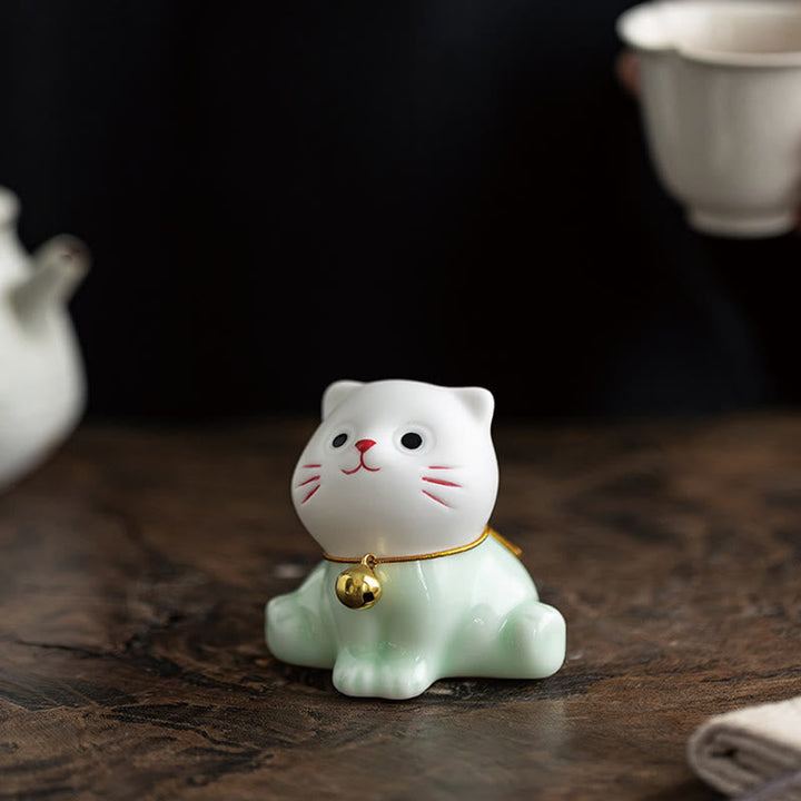 Kleine Dekofiguren Katze Keramik Statue