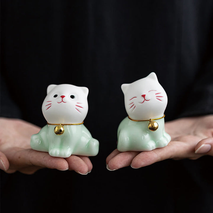 Kleine Dekofiguren Katze Keramik