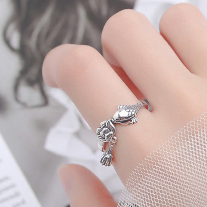 Koi Fisch Ring 925 Silber Lotus Erfolg Glück Glücksbringer Fengshui