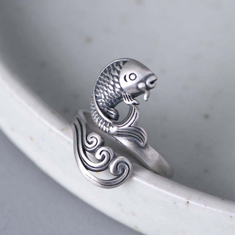 925er Silberring mit Koi Fisch Design für Glück und Wohlstand