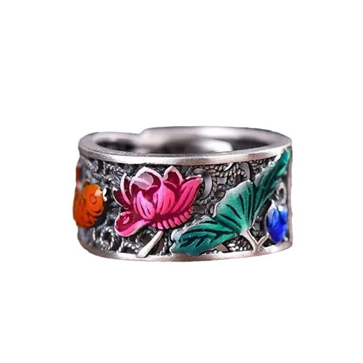 Ring Kupfer Lotus Blüten Emaille Herzsutra Glück Fengshui Schutz