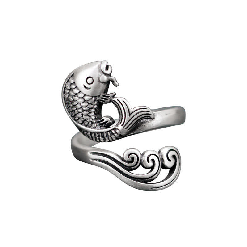 Ring 925 Silber Koi Fisch Glück Wohlstand Feng Shui Amulett